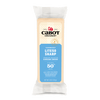 A package of Cabot Creamery Lite50 Sharp Cheddar Cheese, 8 oz, featuring a blue and white label that highlights this low fat cheddar as a healthy snack with 50% less fat and 33% fewer calories.