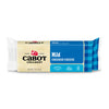 An 8 oz block of Cabot Creamery Mild Cheddar Cheese features the Cabot logo, product name, blue plaid on the right, white and blue packaging, and is labeled gluten-free.