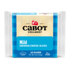 Cabot Creamery Mild Cheddar Cheese, 8 oz (226g), comes in blue and yellow packaging with 10 lactose free, naturally aged deli-style slices.