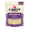 Cabot Creamery Mozzarella Whole Milk Cheese comes in an 8 oz (226g) cream and purple bag with a window showing the cheese inside—ideal for pizza.