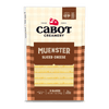 Cabot Creamery Muenster Cheese comes in a resealable pack with 9 mild slices, 0g lactose, and a brown and cream plaid design—perfect for deli sandwiches.