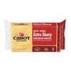 Cabot Creamery New York Extra Sharp Yellow Cheddar Cheese, 2-pound block, in red and yellow packaging, labeled premium aged cheddar with 0g lactose per serving.