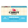 Cabot Creamery Cream Cheese, 8 oz, features a blue and cream checkered package, made with fresh milk and no preservatives. Enjoy its smooth & creamy texture—perfect as your favorite spread.