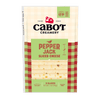 Cabot Creamery Pepper Jack Cheese, gluten-free and supremely creamy, comes in a red-and-beige plaid package with 9 convenient pre-sliced pieces—ideal for anyone who loves spicy cheese.
