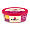 A round container of Cabot Creamery Port Wine Cheddar Cheese, 8 oz, with a red lid and cream and purple accents, features farmer-owned and co-op certifications—ideal for cocktail parties.
