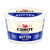 Cabot Creamery Whipped Salted Butter, made with fresh cream, comes in blue and white packaging and offers a spreadable texture with 36% less fat than regular butter.