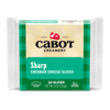 Cabot Creamery Vermont Sharp Cheddar Cheese features green and white packaging, 10 slices (Net Wt. 8 oz/226g), and 0g lactose per serving—making it a delicious lactose free option.