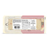 Back of a partially transparent Cabot Creamery Smoky Bacon Cheddar Cheese package showing Cracker Cuts slices, nutrition facts, ingredients, and labels indicating the cheese is lactose & gluten free.