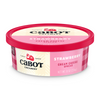 8 oz (226g) container of Cabot Creamerys Strawberry Cream Cheese with a red lid, featuring the Cabot logo and a pink and cream design with ripe strawberries, labeled as farmer-owned.