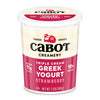 Cabot Creamery Triple Cream Strawberry Greek Yogurt comes in a 2-pound container with 11g protein per serving and 10% milkfat. Its cream and pink label features black and white text to highlight this high-protein yogurt.