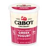 Cabot Creamery Triple Cream Strawberry Greek Yogurt comes in a 2-pound container, offering a creamy texture with 10% milkfat and 11g protein per serving, packaged in a pink and cream-colored label.
