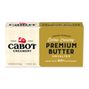 Cabot Creamery Extra Creamy Unsalted Butter, in gold and cream packaging, has 83% butterfat and is award-winning—ideal for baking. Each box contains 8 oz (226g), or 2 sticks.