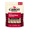 A package of Cabot Creamery Seriously Sharp Cheddar Cheese features ten individually wrapped cheese snack sticks with bold cheddar flavor and a red and black plaid design.