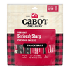 A package of Cabot Creamery Seriously Sharp Cheddar Cheese, with 24 gluten-free snack bars, 5g protein per bar, 0g lactose, in an 18 oz bag featuring a red and black plaid design and award-winning flavor.