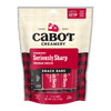 A resealable red and cream bag from Cabot Creamery holds eight individually wrapped, gluten-free Seriously Sharp Cheddar Cheese bars, offering bold, award-winning flavor in every snack.