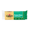 An 8-ounce (227g) rectangular Cabot Creamery Vermont Sharp Yellow Cheddar Cheese block in green and yellow farmer-owned packaging, labeled premium, naturally aged, and lactose-free.