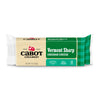 An 8 oz (226g) package of Cabot Creamery Vermont Sharp Cheddar Cheese, labeled green and beige, highlighting its premium quality, naturally aged process, and lactose-free feature.