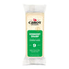 Cabot Creamerys Vermont Sharp Cheddar Cheese is aged 9 months and comes in an 8 oz (227g) deli bar with a green label, featuring white and yellow text and the Cabot logo at the top.