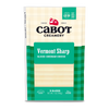 Cabot Creamerys Vermont Sharp Cheddar Cheese, with a green and cream plaid package, contains 9 slices weighing 7 oz. The label features Farmer Owned and highlights that it is Naturally Aged.