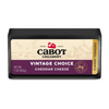 A 1 lb (453g) block of Cabot Creamery Vintage Choice Cheddar Cheese, aged 24 months, in black packaging with a cream and purple label, labeled Classic Vermont.