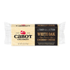 A 6-ounce block of Cabot Creamery White Oak Cheddar Cheese, a lactose free cheddar in a beige and black package, labeled “super premium aged cheddar cheese” with notes of caramel sweetness.