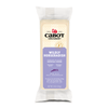 An 8 oz packaged block of Cabot Creamery Wildly Horseradish Cheddar Cheese features a purple and cream label with the Cabot logo and a product description for this bold, creamy cheddar.