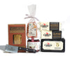 The Cabot Creamery Salty & Sweet Gift Pack features Vermont cheese, Castleton crackers, chocolate treats, three Cabot cheddars, Blake Hill jam, and a Cabot cheese knife—beautifully arranged on a white background.
