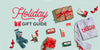 Holiday gift guide with various items including socks, a sweater, and boxes on a light blue background.