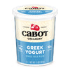 Cabot Creamerys Plain Greek Yogurt offers creamy decadence with Farmer Owned, Whole Milk Plain, and 14g protein per serving. It has a 2 lbs (907g) container, 10% milkfat, and a blue and white design with a red barn logo, ideal for wholesome recipes.