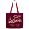Carry your co-op pride with the Making the Cheddar Canvas Tote by New Duds, featuring a Cabot Creamery illustration and Making the Cheddar since 1919 on maroon canvas with red handles. Farmer owned, Vermont.