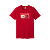 Cabot Seriously Sharp Cheddar Block on a red t-shirt on a white background