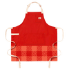 The Gallant International Inc. Plaid Apron features cream neck and waist ties, a front pocket, and a vibrant red and orange checkered pattern along the bottom edge.