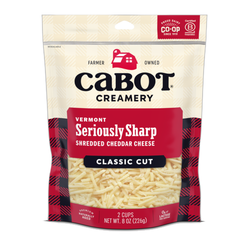 Cabot Seriously Sharp Shredded Cheese Packaging