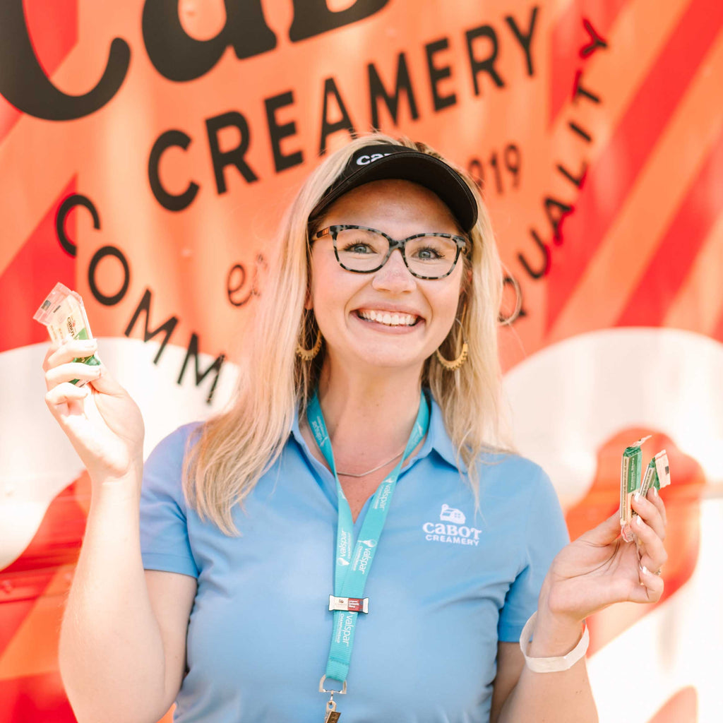 Sarah handing out 3/4 oz bars at the Cabot Cruiser food truck event