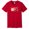 The New Duds Seriously Sharp Cheddar Bar T-shirt is a red cotton jersey tee with a Cabot Seriously Sharp Cheddar Cheese graphic and vintage-style Cabot Vermont text. Unisex sizing ensures a great fit.