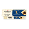 The packaging of Cabot Creamerys 1 Year Cheddar Cheese features a transparent container with 30 lactose-free slices. The blue and beige label shows these aged cheddar cuts with herbs and crackers. Net weight is 10 oz (283g).