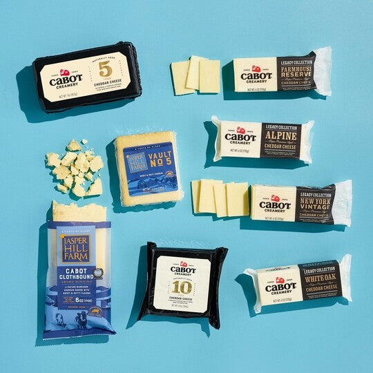 Cabot Cheeses on blue background  