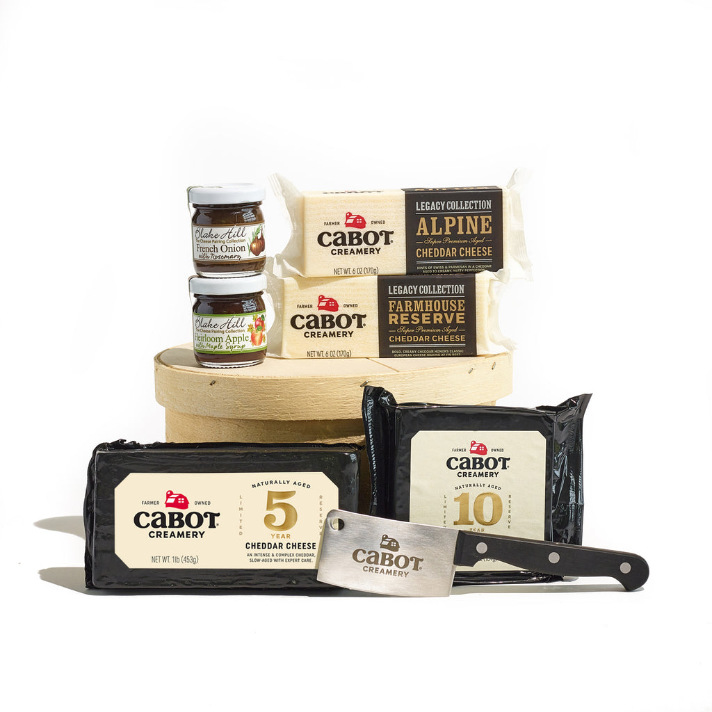 Cabot Vermont Cheese and Preserves Gift Box on white background