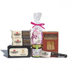 The Cabot Creamery Salty & Sweet Gift Pack features Vermont cheeses, Castleton crackers, raspberry preserves, milk chocolate for pairing, and a cheese knife—all beautifully arranged on a white background.