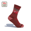 A single Cabot x Darn Tough Socks, Chestnut by Darn Tough Vermont stands upright on a plain white background. A label in the corner states, “10% of sales donated to Vermont Adaptive Veteran Ventures.”.