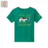 The Cabot x Always With Honor Toddler T-shirt by New Duds is green and features a pixel-style cow, a person with an ice cream cone, “Fresh from Vermont” text, a 10% of sales donated badge, and is part of their Vermont farmer tee collection.