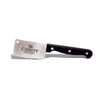 The Cabot Cheese Cleaver by Cabot Fulfillment, a small metal knife with a black handle and three rivets, features the Cabot Creamery logo engraved on its blade and is shown on a light background.