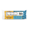 Back of a packaged block of Cabot Creamery Colby Jack Cheese showing nutrition facts, ingredients, barcode, and product information. The background features a blue plaid design, with the marbled cheese visible through the packaging.