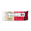 Rear side of a Cabot Creamery Seriously Sharp Cheddar Cheese bar package displaying nutrition facts, ingredients, barcode, and product details against a white and red plaid background.
