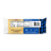 Back of a Cabot Creamery Extra Sharp Yellow Cheddar Cheese package displaying nutrition facts, ingredients, barcode, and product claims like Gluten-Free and No Artificial Growth Hormone* on a blue plaid background.