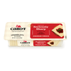 A 10 oz (283g) package of Cabot Creamery Seriously Sharp Cheddar Cheese features a red and tan label with a wedge of cheddar on a cracker and contains 30 slices.